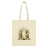 Floral Doorway Tote Bag, Book Lover Gift, Botanical Tote Bag, Unique Design, Reading Gift, Colorful Flowers, Butterflies, Aesthetic Bag - Tawshia